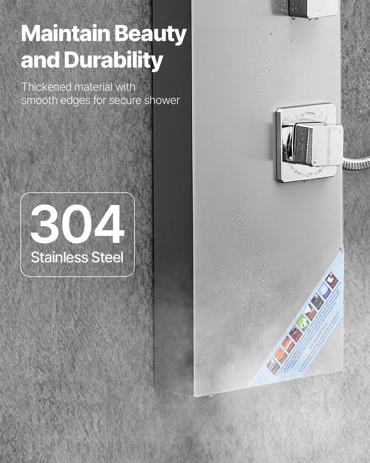 VEVOR Colonne douche avec pommeau pluie, acier inox brossé, robinet 3 fonctions, jet corporel et main. - Image 6