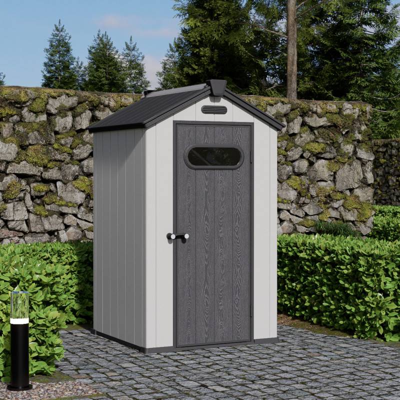Abri de jardin 1,24m² résine brossée gris avec plancher Jobu Docker - Image 1