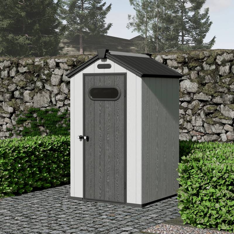 Abri de jardin 1,24m² résine brossée gris avec plancher Jobu Docker - Image 2