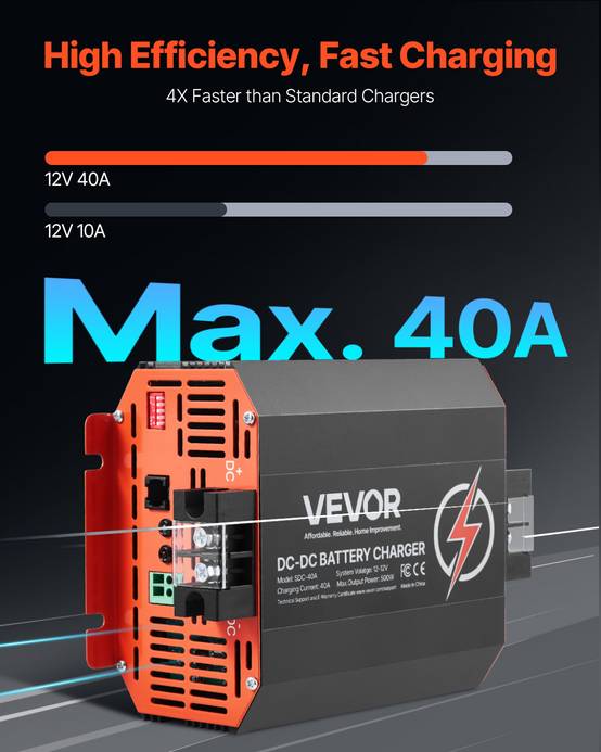 VEVOR Chargeur batterie CC-CC 12 V 40 A, 500 W, plomb, lithium, AGM. Voitures. - Image 2