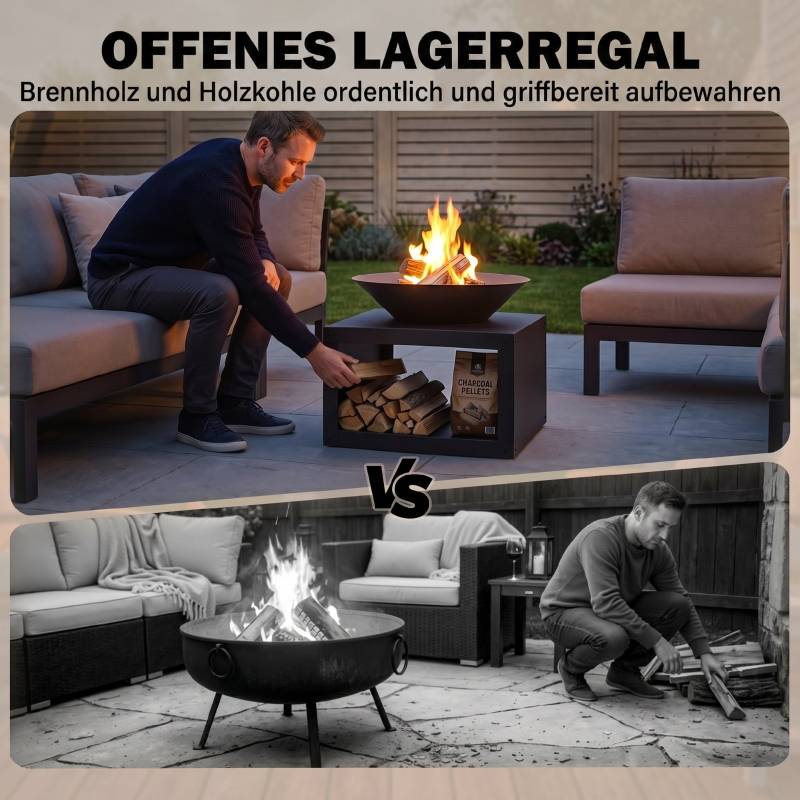 ComfortXL - Brasero extérieur métal noir Ø 59 cm avec rangement bois et tisonnier pour terrasse - ComfortXL Outdoor Living - Image 4