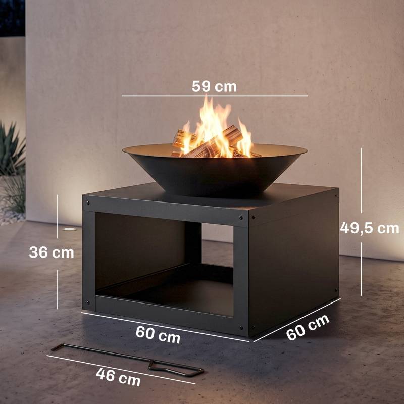 ComfortXL - Brasero extérieur métal noir Ø 59 cm avec rangement bois et tisonnier pour terrasse - ComfortXL Outdoor Living - Image 3