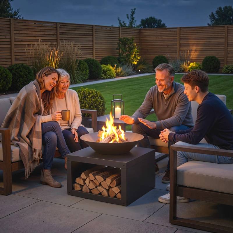 ComfortXL - Brasero extérieur métal noir Ø 59 cm avec rangement bois et tisonnier pour terrasse - ComfortXL Outdoor Living - Image 2
