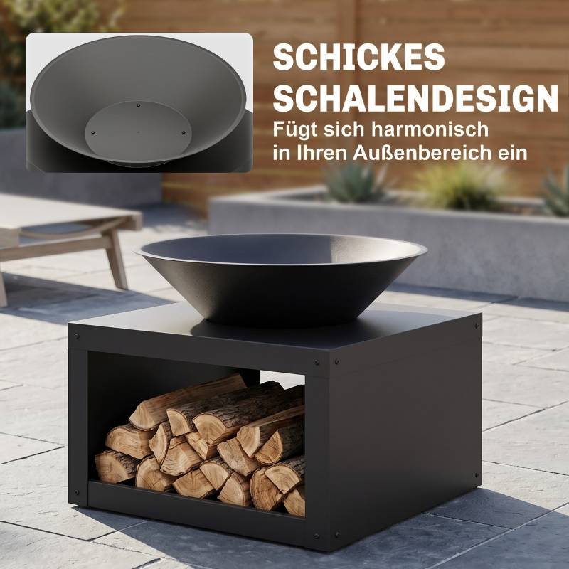 ComfortXL - Brasero extérieur métal noir Ø 59 cm avec rangement bois et tisonnier pour terrasse - ComfortXL Outdoor Living - Image 5