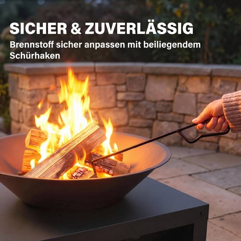 ComfortXL - Brasero extérieur métal noir Ø 59 cm avec rangement bois et tisonnier pour terrasse - ComfortXL Outdoor Living - Image 7