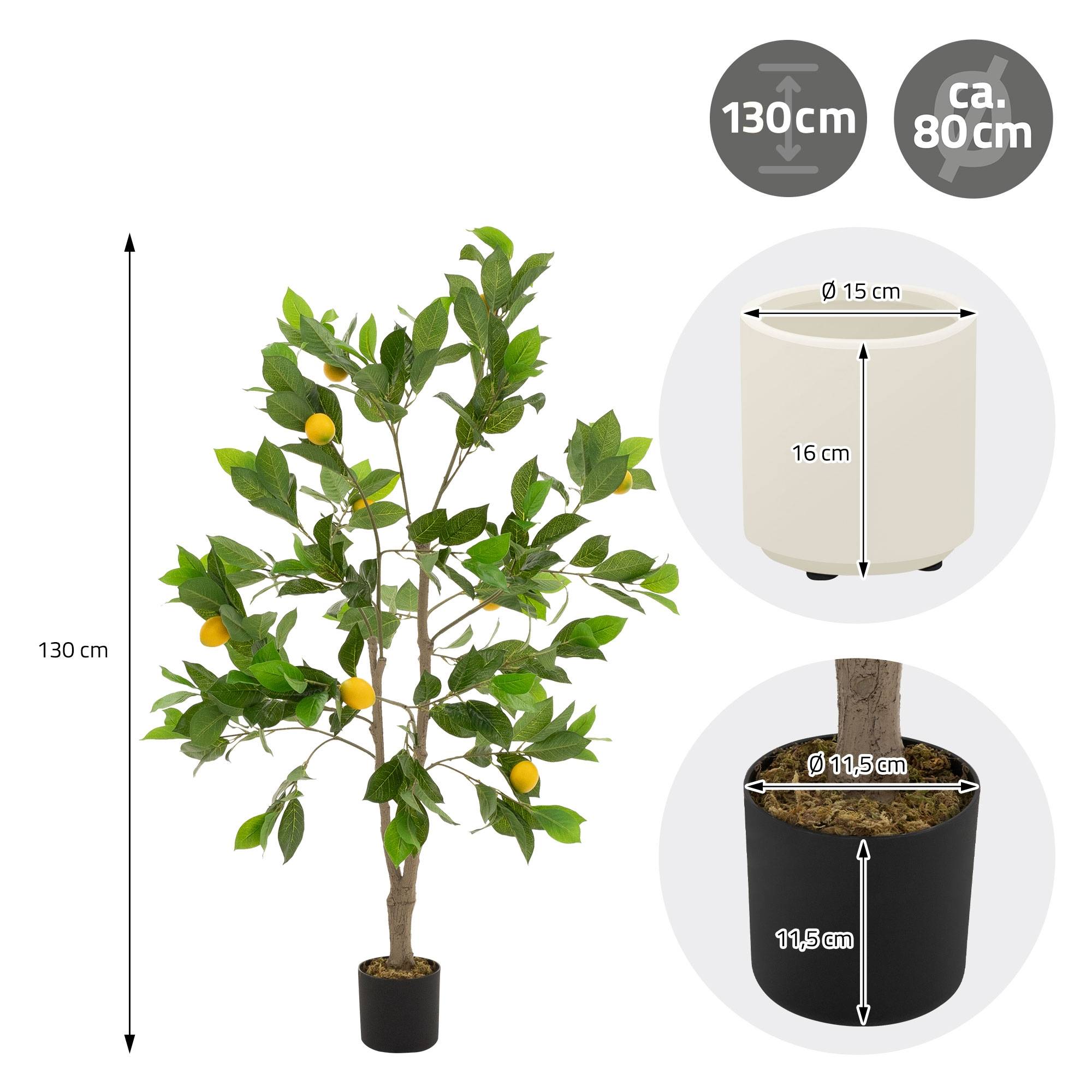 Plante artificielle citronnier 130 cm faux arbre décoratif imitation réaliste en plastique avec fruits de citron pot inclus pour intérieur extérieur - Image 6
