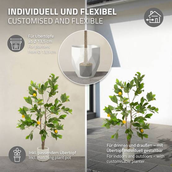 Plante artificielle citronnier 130 cm faux arbre décoratif imitation réaliste en plastique avec fruits de citron pot inclus pour intérieur extérieur - Image 4