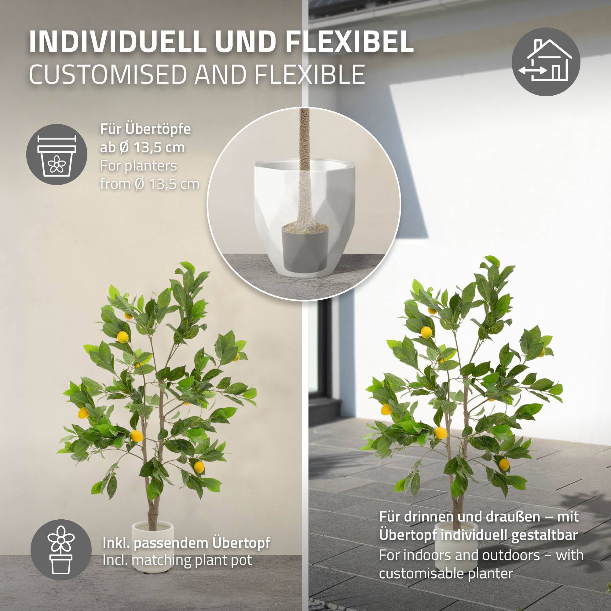 Plante artificielle citronnier 130 cm faux arbre décoratif imitation réaliste en plastique avec fruits de citron pot inclus pour intérieur extérieur - Image 4