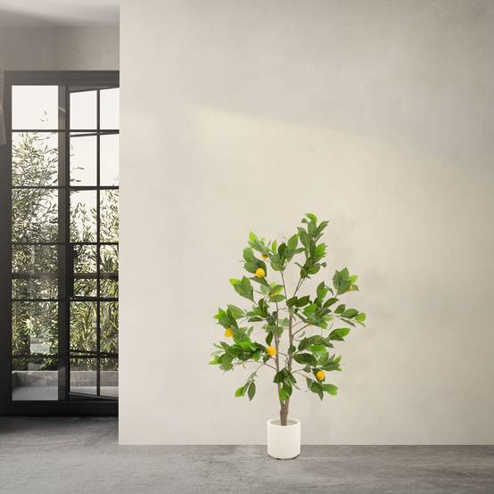 Plante artificielle citronnier 130 cm faux arbre décoratif imitation réaliste en plastique avec fruits de citron pot inclus pour intérieur extérieur - Image 7