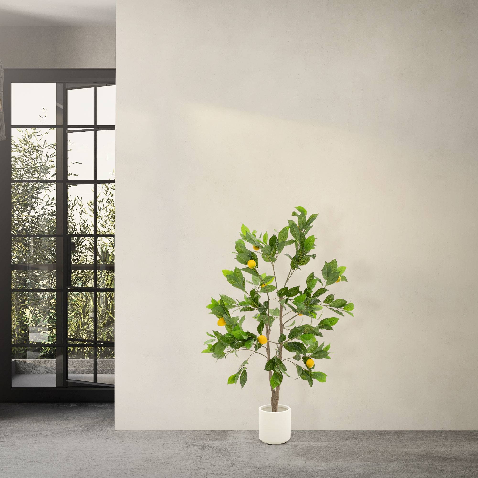 Plante artificielle citronnier 130 cm faux arbre décoratif imitation réaliste en plastique avec fruits de citron pot inclus pour intérieur extérieur - Image 7