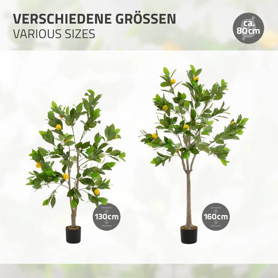 Plante artificielle citronnier 130 cm faux arbre décoratif imitation réaliste en plastique avec fruits de citron pot inclus pour intérieur extérieur - Image 5