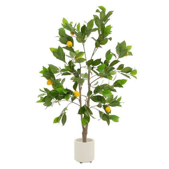 Plante artificielle citronnier 130 cm faux arbre décoratif imitation réaliste en plastique avec fruits de citron pot inclus pour intérieur extérieur - Image 1