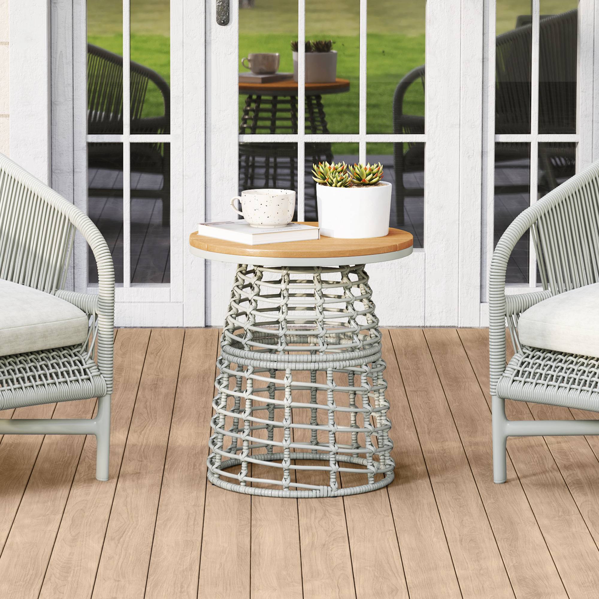 PANGIVO - Table basse de jardin résine tressée gris 45 x 45 x 50 cm - PANGIVO - Image 4