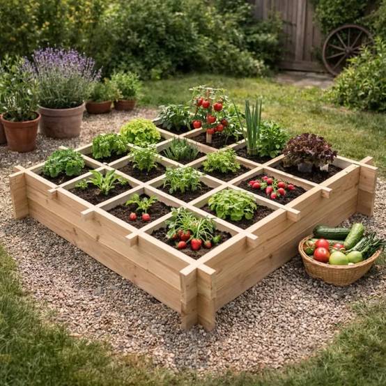 Carré potager en bois de sapin 90x90x27 cm avec géotextile - À monter soi-même - Image 1