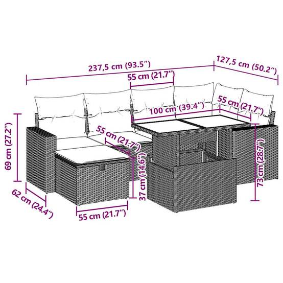 Vidaxl - Salon de jardin avec coussins 7 pcs beige résine tressée vidaXL 3274818 - Image 3