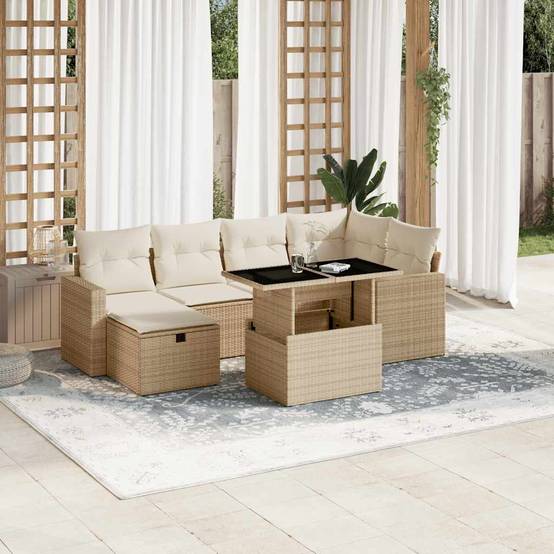 Vidaxl - Salon de jardin avec coussins 7 pcs beige résine tressée vidaXL 3274818 - Image 1