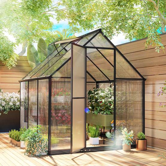 Serre de jardin en aluminium polycarbonate, serre avec fenêtre réglable porte battante résistant intempéries transparent - Image 4