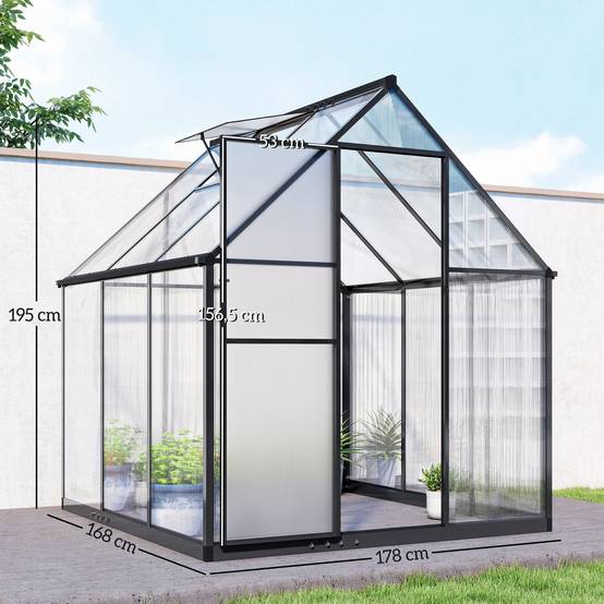 Serre de jardin en aluminium polycarbonate, serre avec fenêtre réglable porte battante résistant intempéries transparent - Image 5