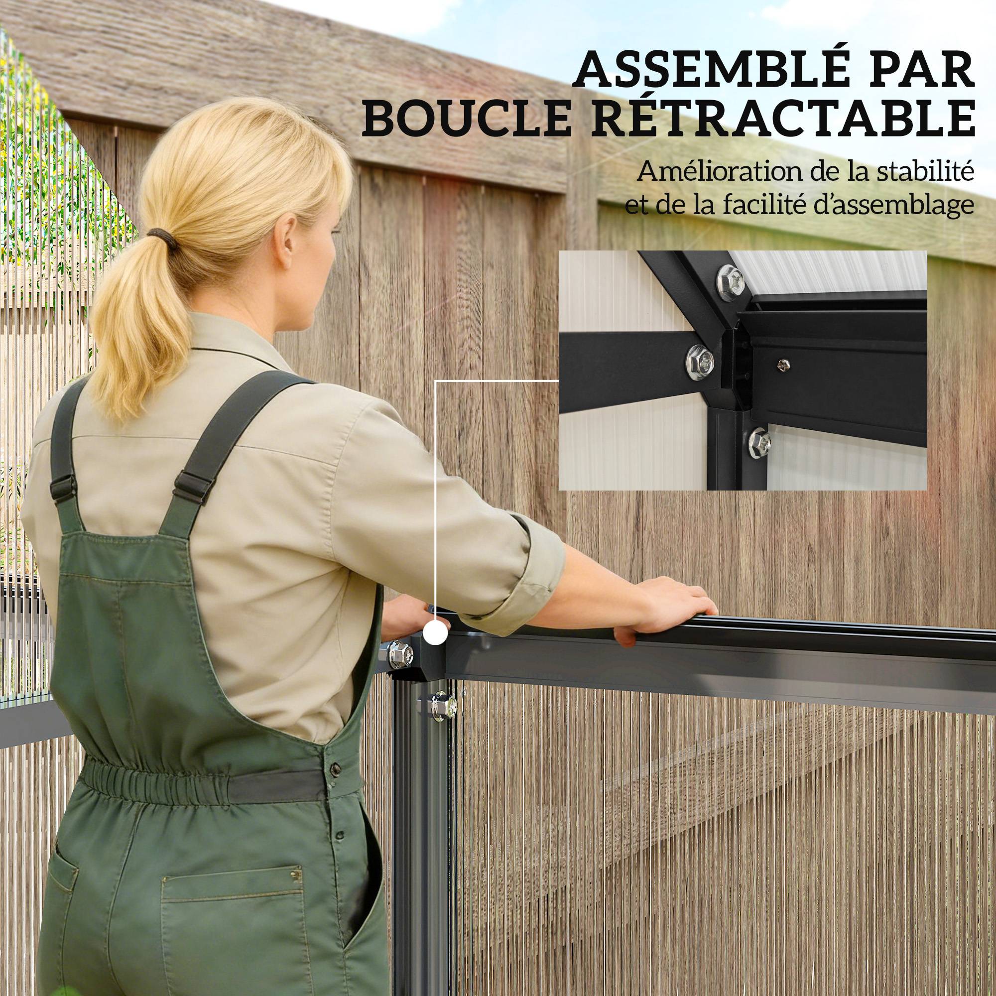 Serre de jardin en aluminium polycarbonate, serre avec fenêtre réglable porte battante résistant intempéries transparent - Image 6