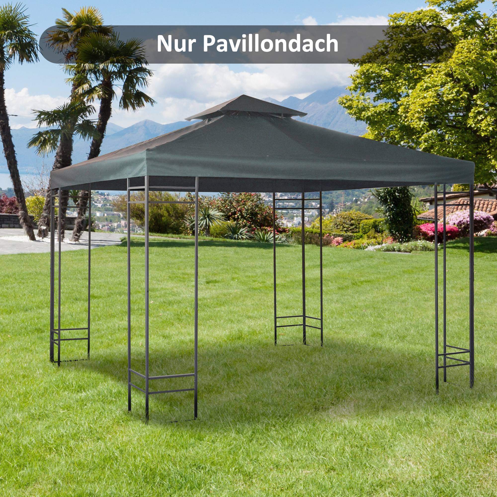Toit remplacement pavillon 3x3 m étanche toit double trous évacuation housse rechange jardin tente gris charbon - Image 3