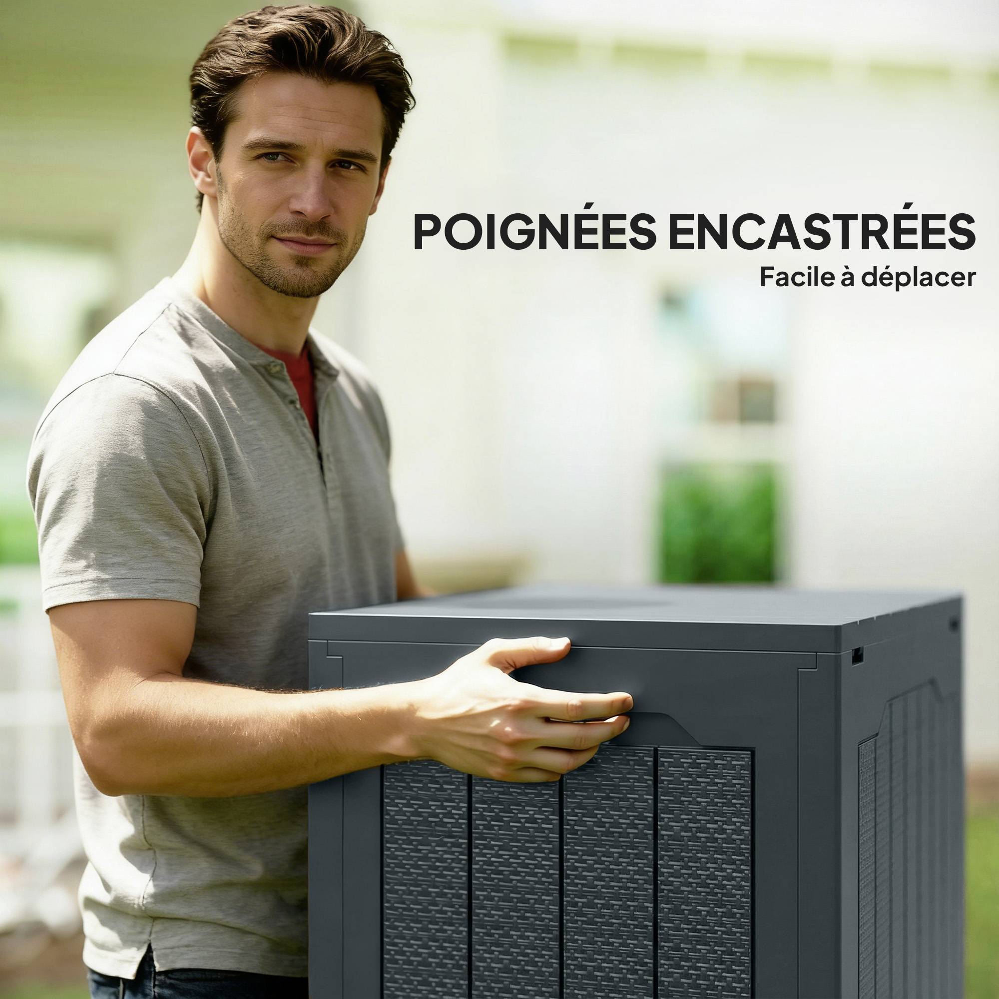 Coffre de rangement extérieur 97L avec poignées encastrées, malle de rangement extérieur étanche 56x41x50cm, gris foncé - Image 7