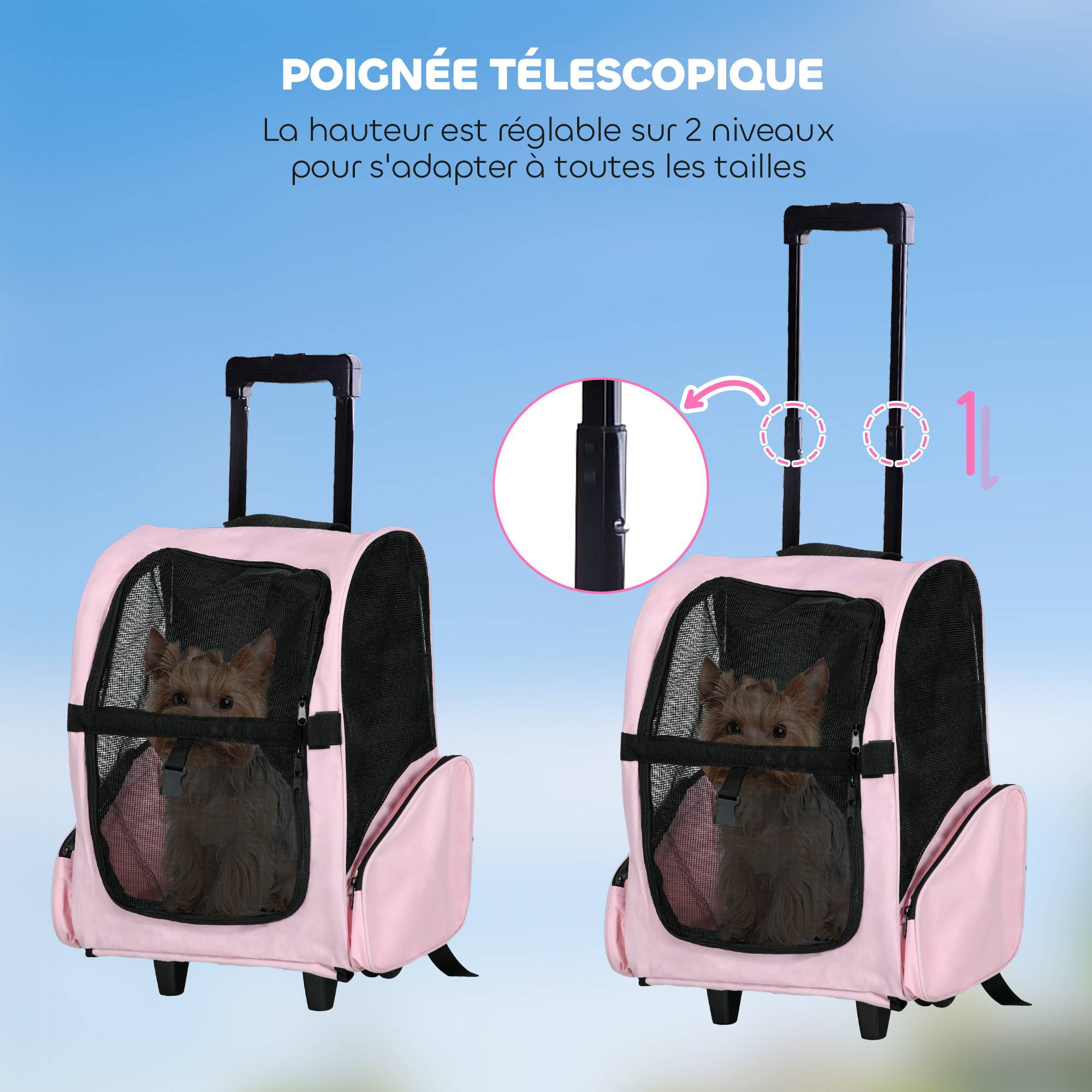 Sac de transport trolley tissu Oxford rose 42 x 25 x 55 cm - PANGIVO - Image 7