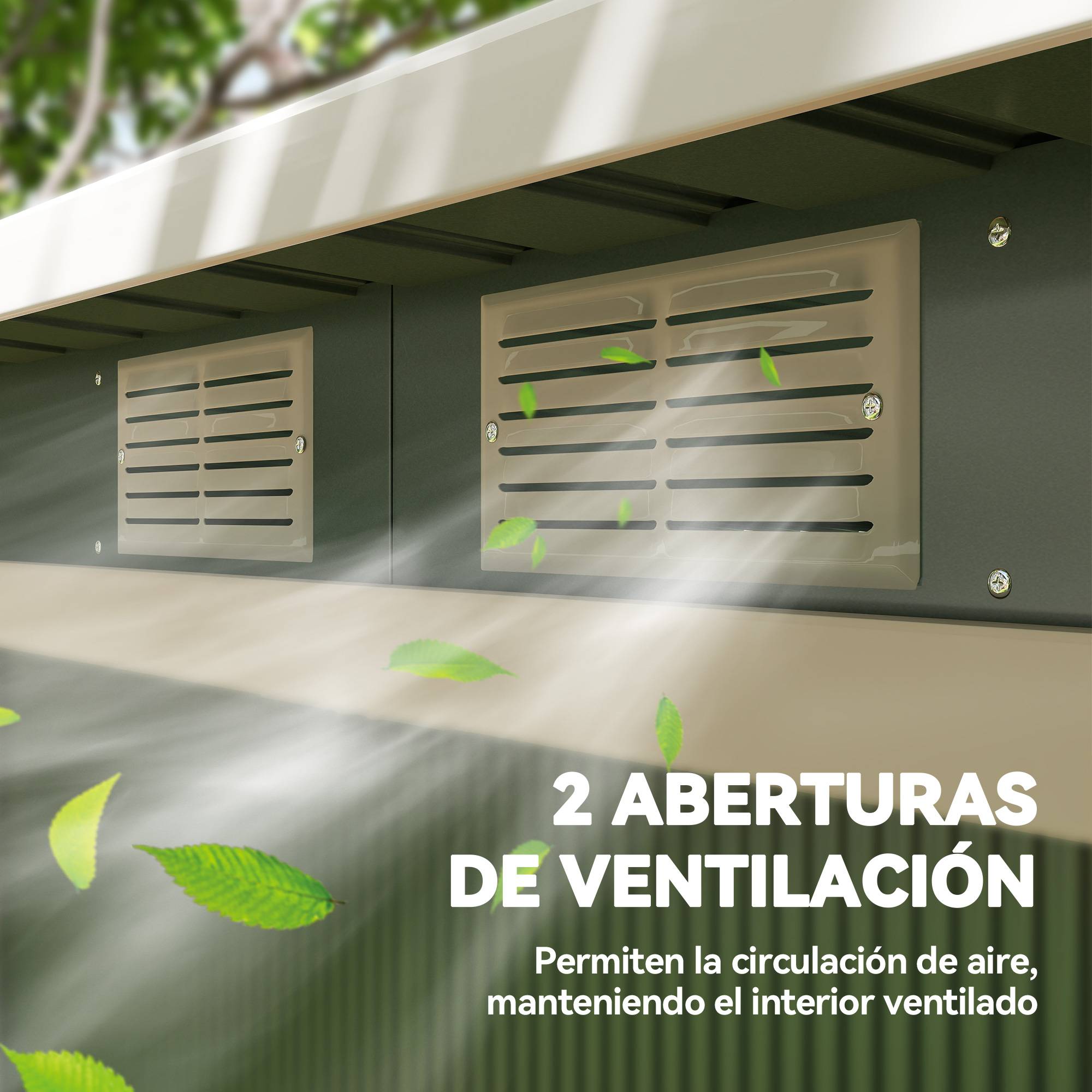 Abri extérieur 280x130x172 cm remise de jardin portes coulissantes base et ventilations vert clair - Image 10