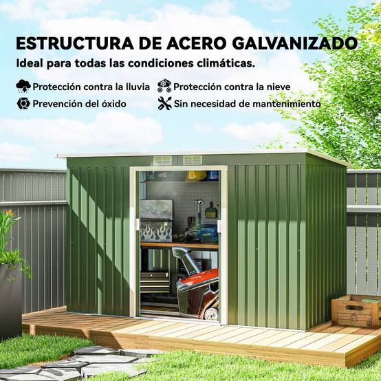Abri extérieur 280x130x172 cm remise de jardin portes coulissantes base et ventilations vert clair - Image 6