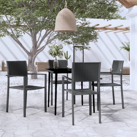 Salon de Jardin 4 Personnes Table Carrée Verre et Chaises Aspect Rotin Tressé Noir – ComfortXL Outdoor Living - Image 1