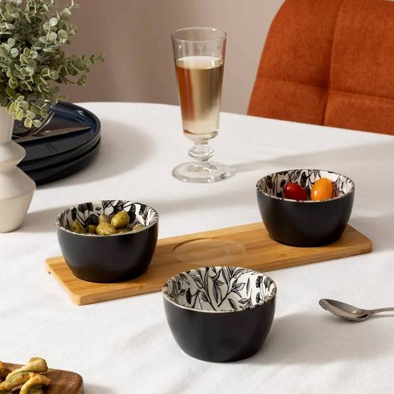 Set Apéritif 4 Pièces "White Floral" 31cm Noir - Image 2