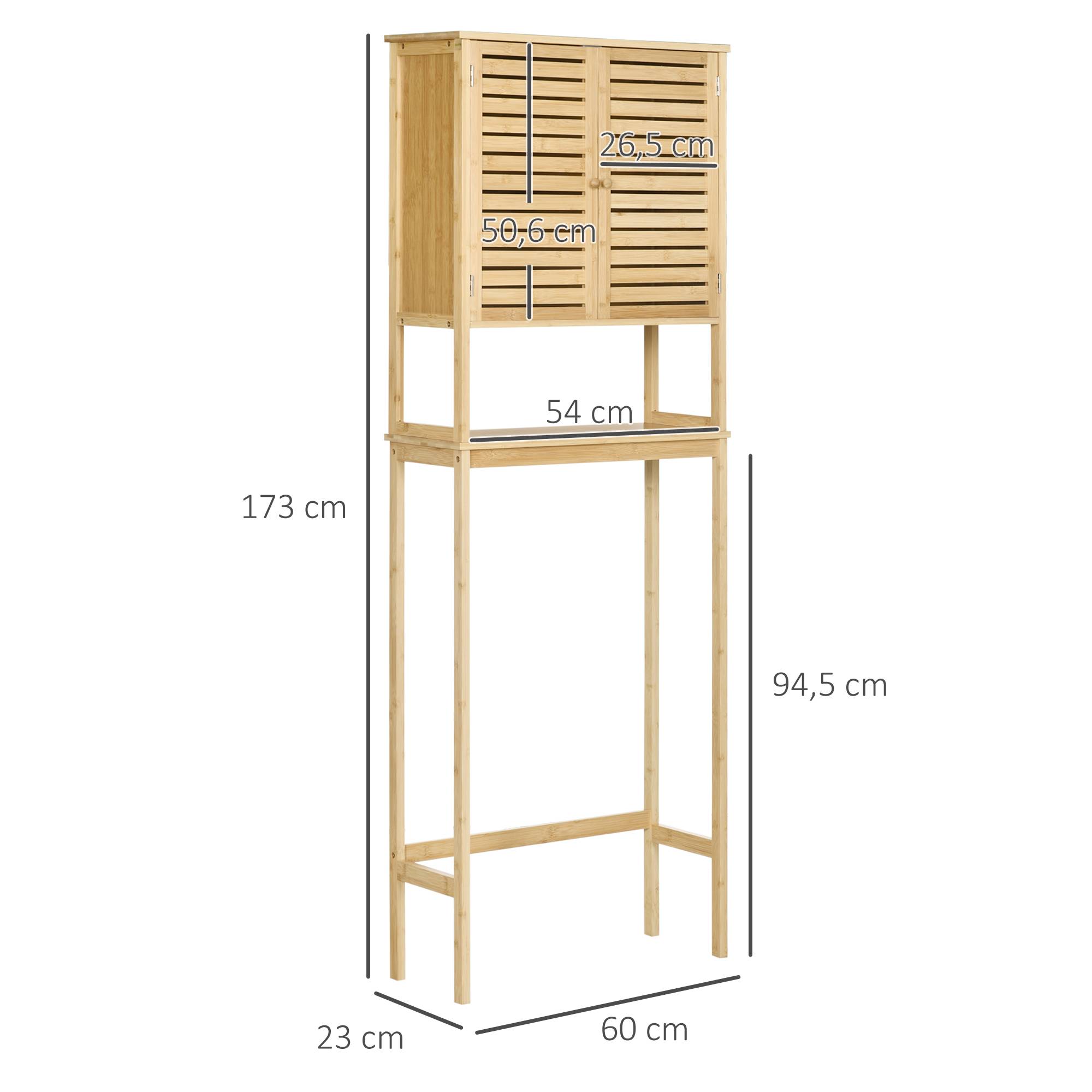 Sans Marque - Meuble salle bain bambou naturel 2 portes 1 étagère intérieure 1 support rangement lave-linge WC 60x23x173 cm - Image 5