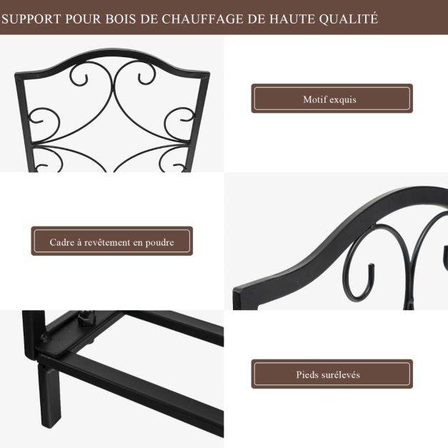 Helloshop26 - Porte-bûches en fer forgé avec poignée charge max 60 kg de bois range-bûche pour poêle brasero foyer cheminée 44 x 32 x 39,5 cm - Image 2
