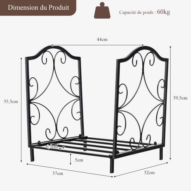 Helloshop26 - Porte-bûches en fer forgé avec poignée charge max 60 kg de bois range-bûche pour poêle brasero foyer cheminée 44 x 32 x 39,5 cm - Image 3