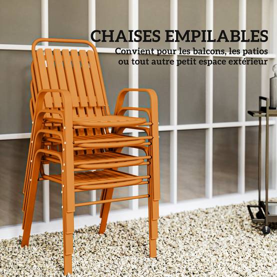 Outsunny - Table de jardin extérieure avec 4 chaises empilables plateau à lattes 80 cm - structure en acier anti-rouille - orange - Outsunny - Image 5