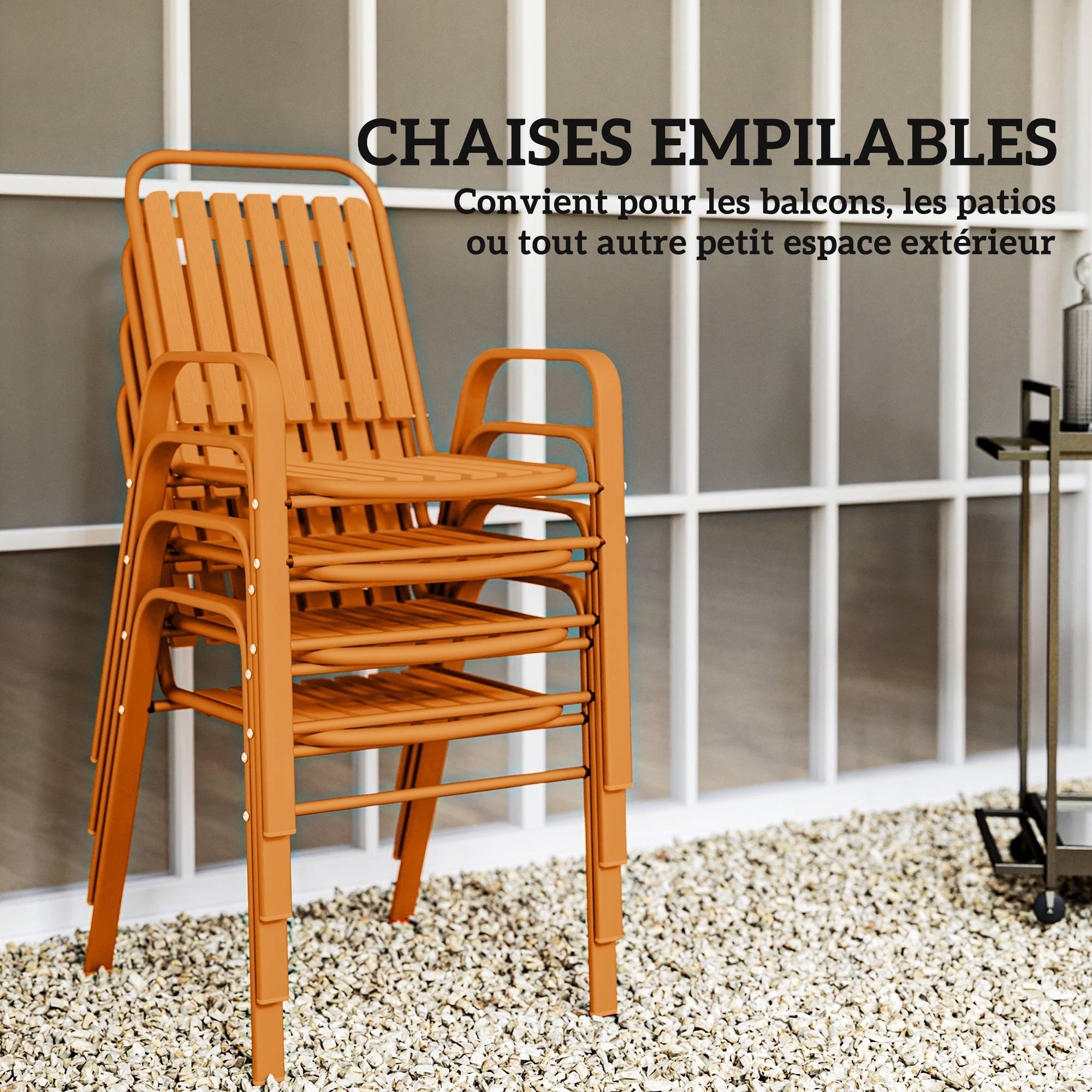 Outsunny - Table de jardin extérieure avec 4 chaises empilables plateau à lattes 80 cm - structure en acier anti-rouille - orange - Outsunny - Image 5