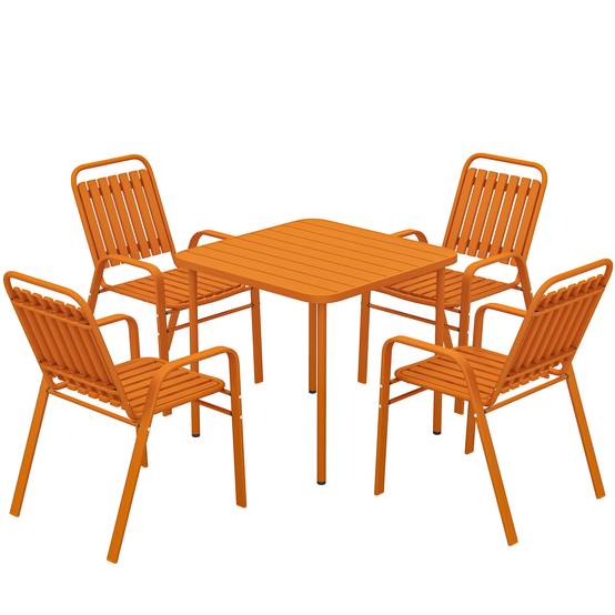 Outsunny - Table de jardin extérieure avec 4 chaises empilables plateau à lattes 80 cm - structure en acier anti-rouille - orange - Outsunny - Image 1