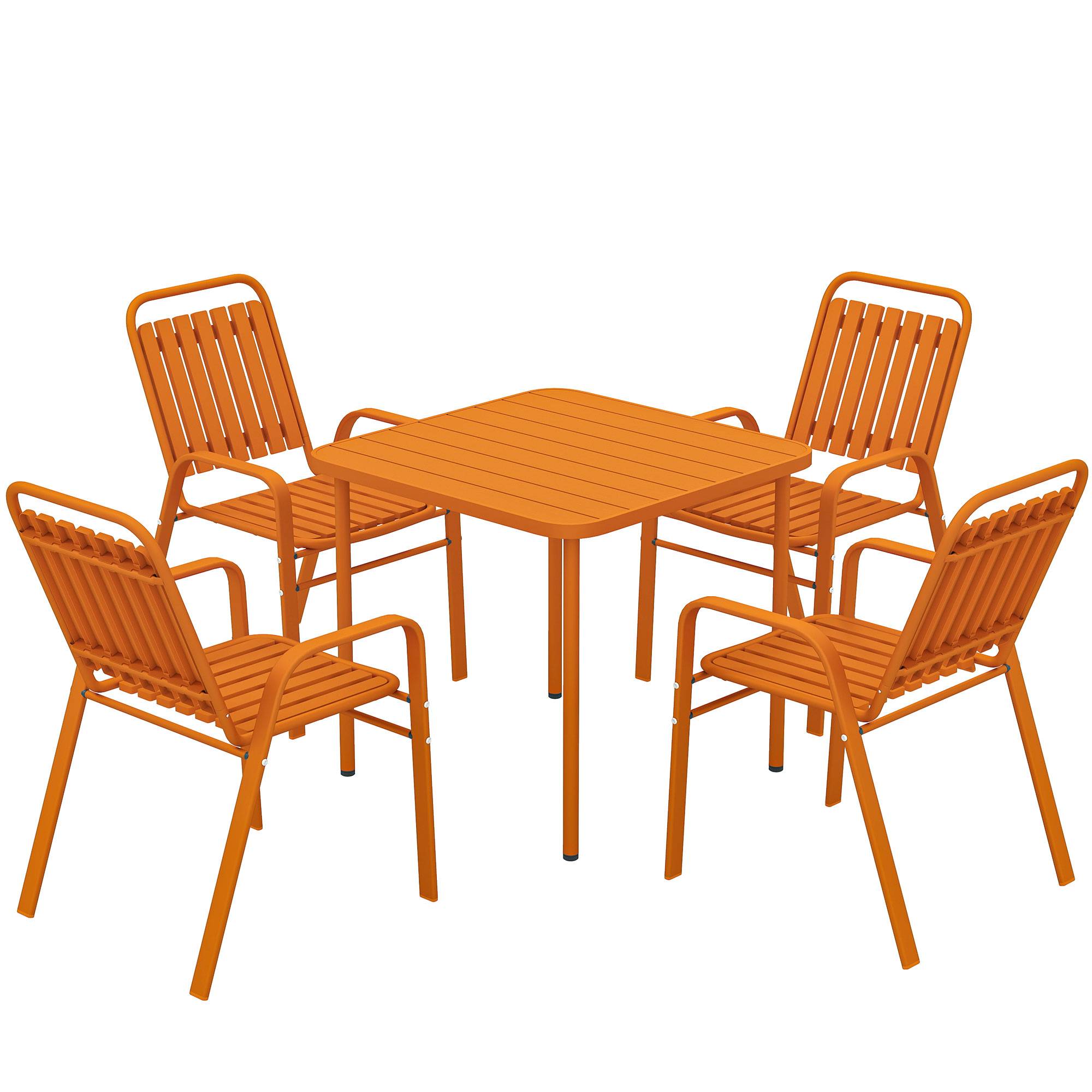 Outsunny - Table de jardin extérieure avec 4 chaises empilables plateau à lattes 80 cm - structure en acier anti-rouille - orange - Outsunny - Image 1