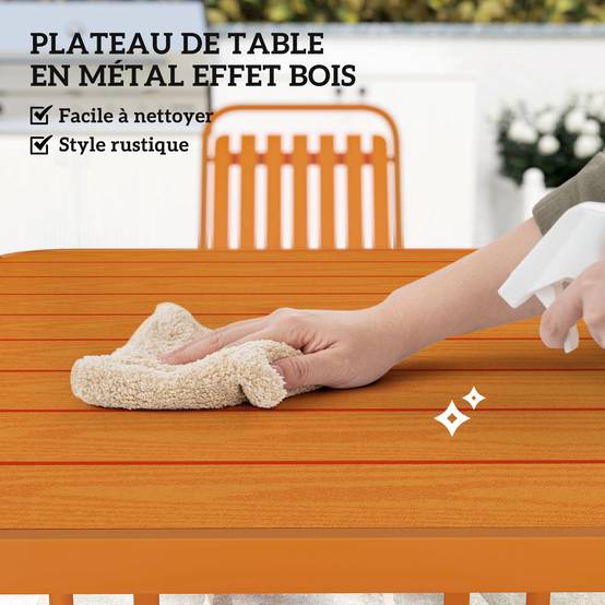 Outsunny - Table de jardin extérieure avec 4 chaises empilables plateau à lattes 80 cm - structure en acier anti-rouille - orange - Outsunny - Image 6