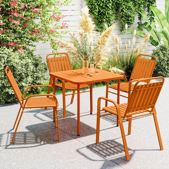 Outsunny - Table de jardin extérieure avec 4 chaises empilables plateau à lattes 80 cm - structure en acier anti-rouille - orange - Outsunny - Image 2