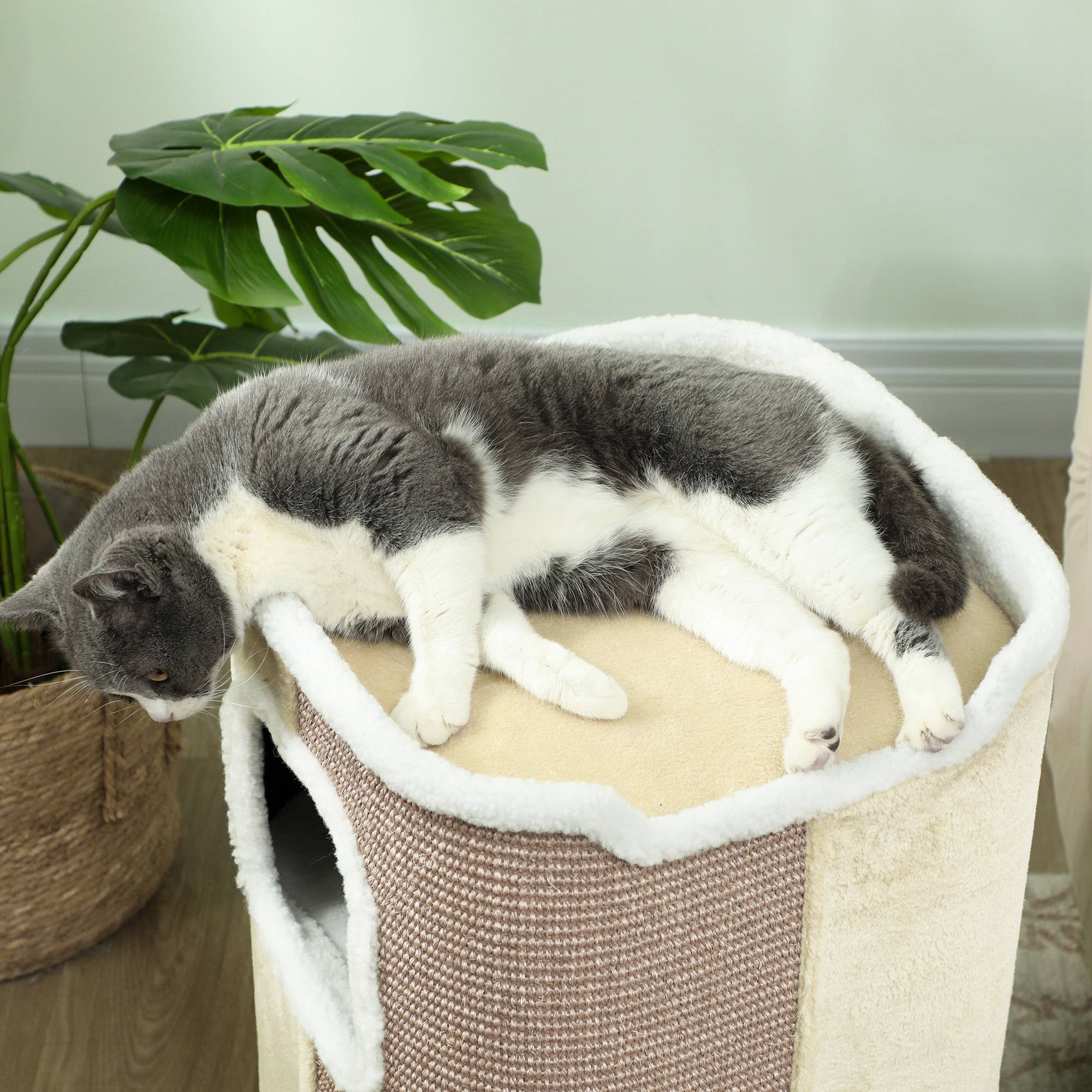 ComfortXL - Griffoir pour chat en sisal 40 x 74 x 40 cm beige et blanc pour chats jusqu’à 4,5 kg avec 3 niveaux et 2 ouvertures - Image 9