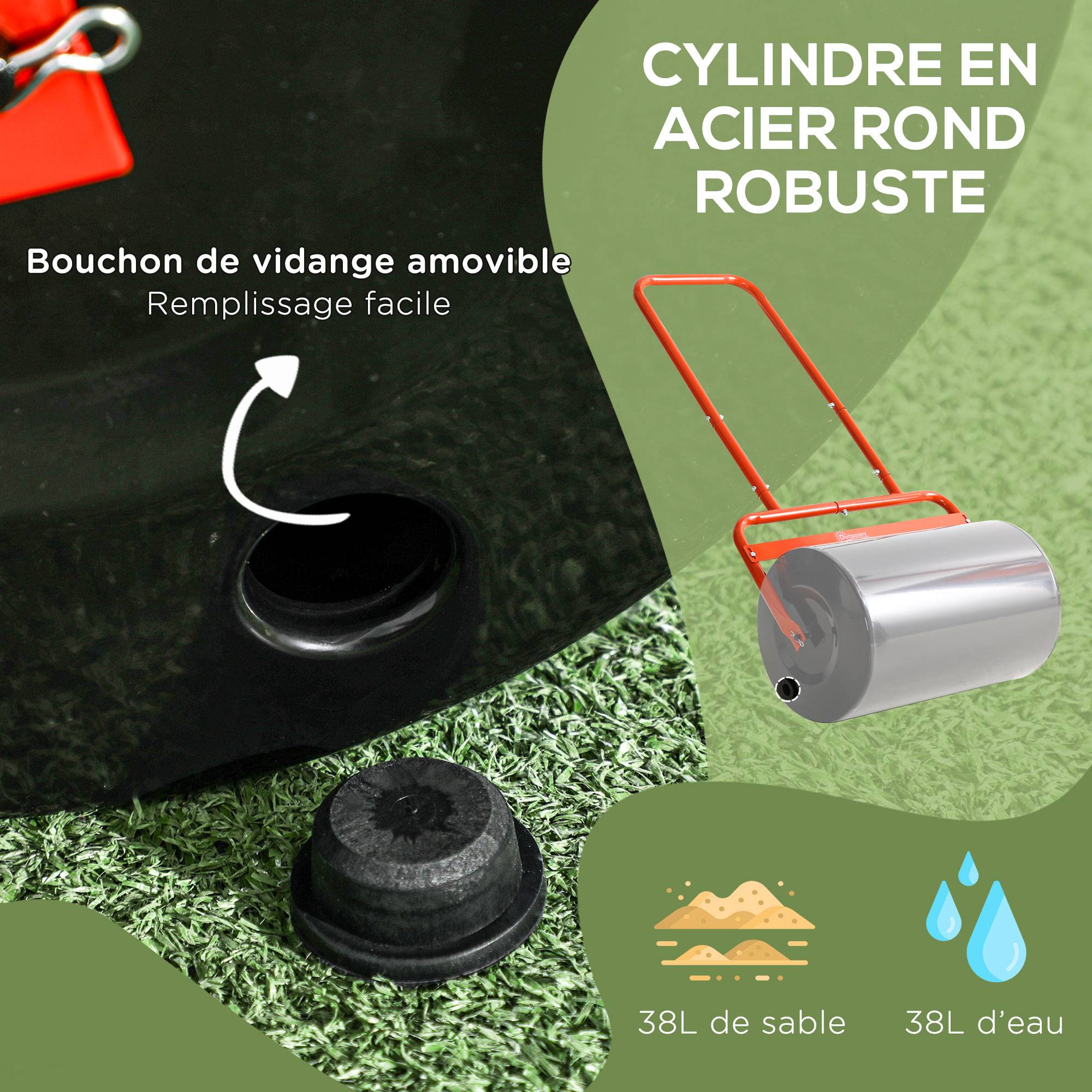 Outsunny - Rouleau à gazon jardin 59x32x113 cm avec poignée lestage max. 38L acier rouge noir - Outsunny - Image 4