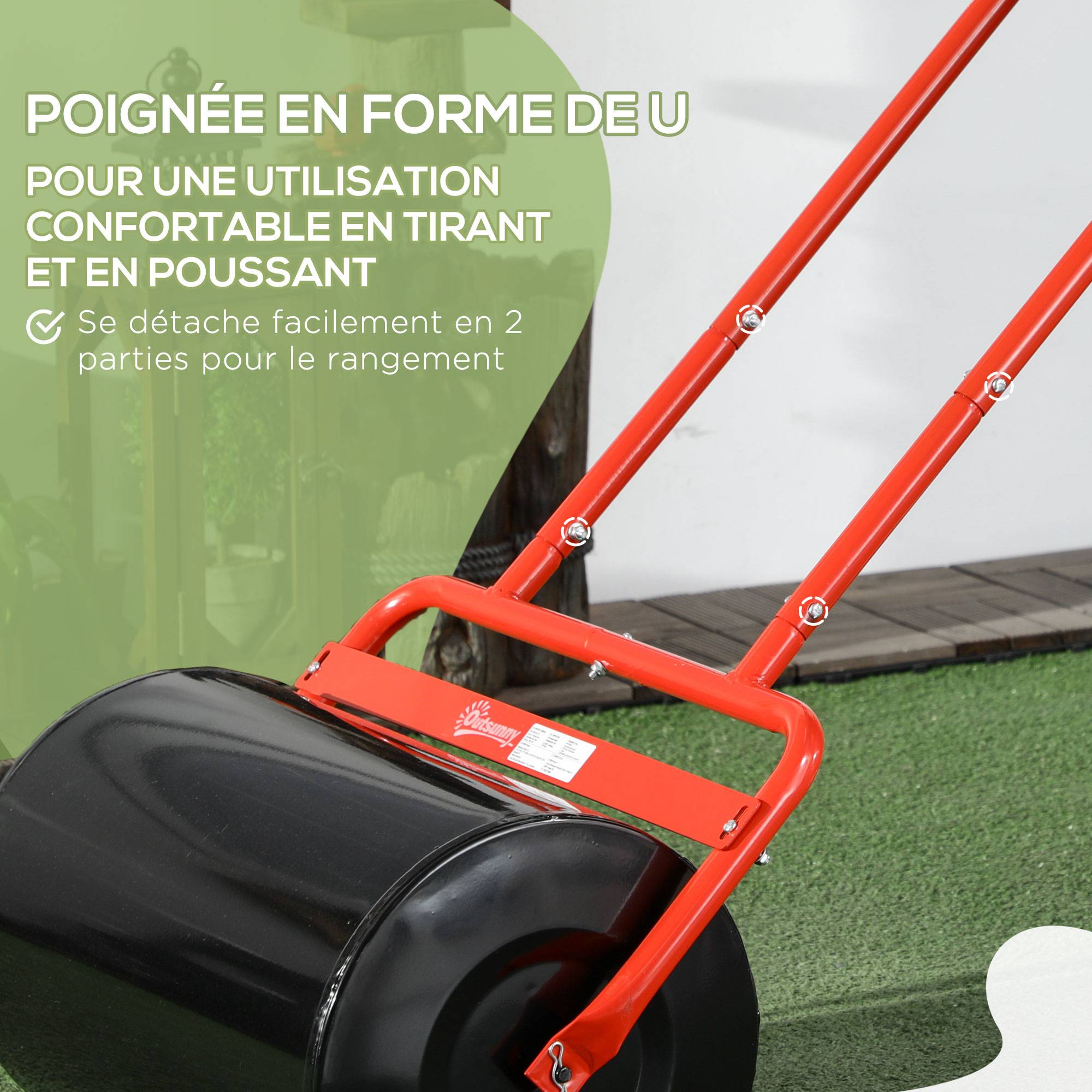 Outsunny - Rouleau à gazon jardin 59x32x113 cm avec poignée lestage max. 38L acier rouge noir - Outsunny - Image 7