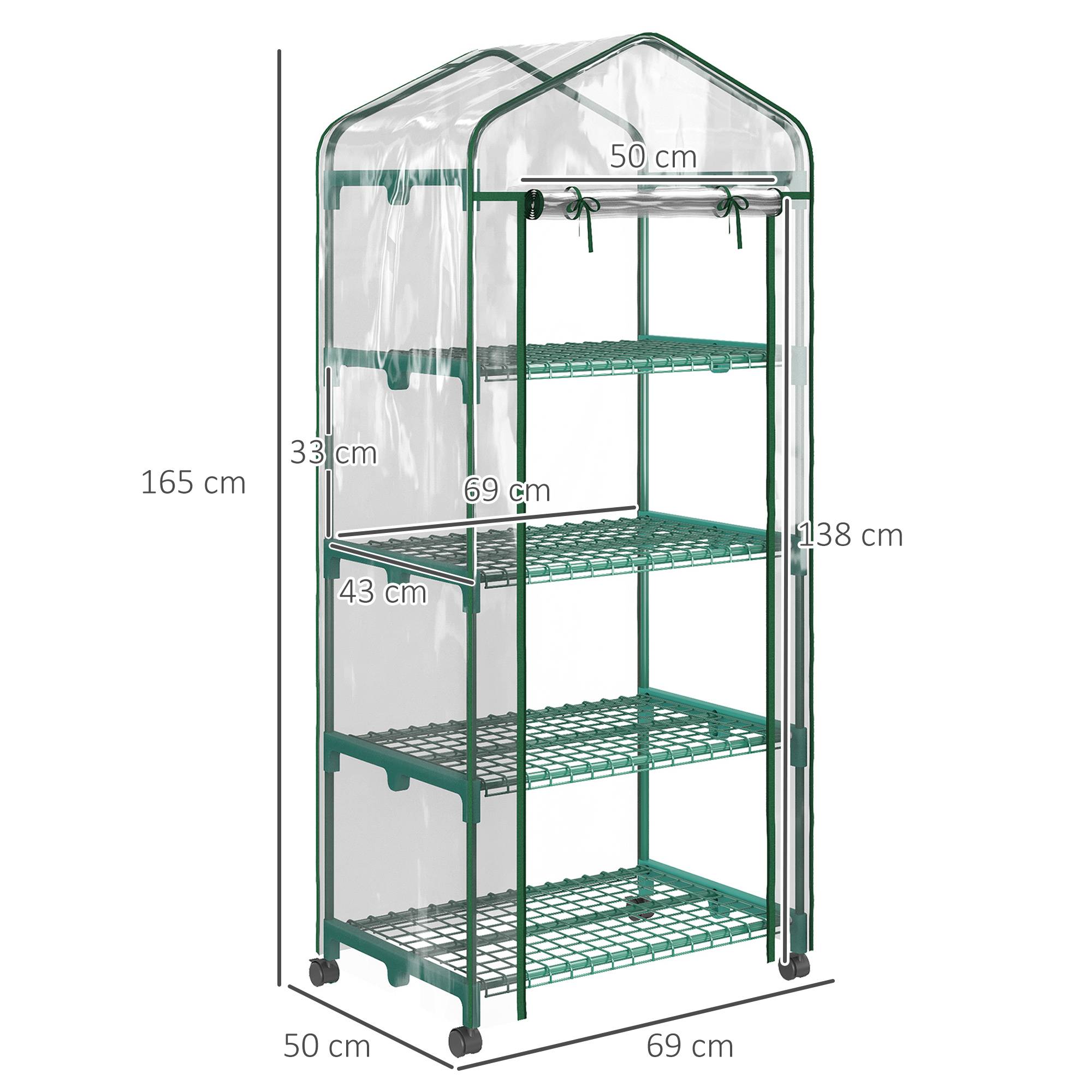 Serre de Balcon Transparente avec 4 Étagères, 69 x 50 x 165 cm, Châssis en Acier, Bâche Renforcée, pour Culture de Plantes, Fleurs et Légumes - Image 5