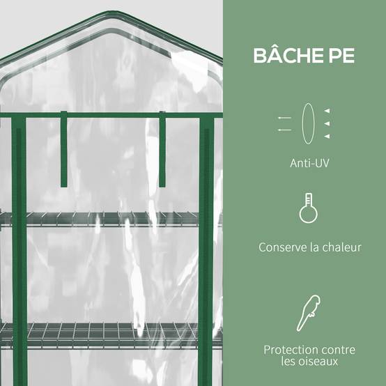 Serre de Balcon Transparente avec 4 Étagères, 69 x 50 x 165 cm, Châssis en Acier, Bâche Renforcée, pour Culture de Plantes, Fleurs et Légumes - Image 6