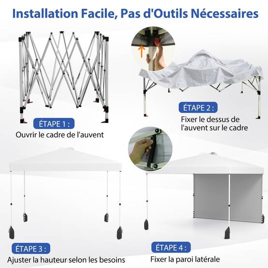 Tonnelle de Jardin 3X3 M avec Paroi Latérale, Tente Réception Pliant avec Sac à roulettes 8 Piquets 4 Ancrages, pour Fête Camping, Blanc - Image 4