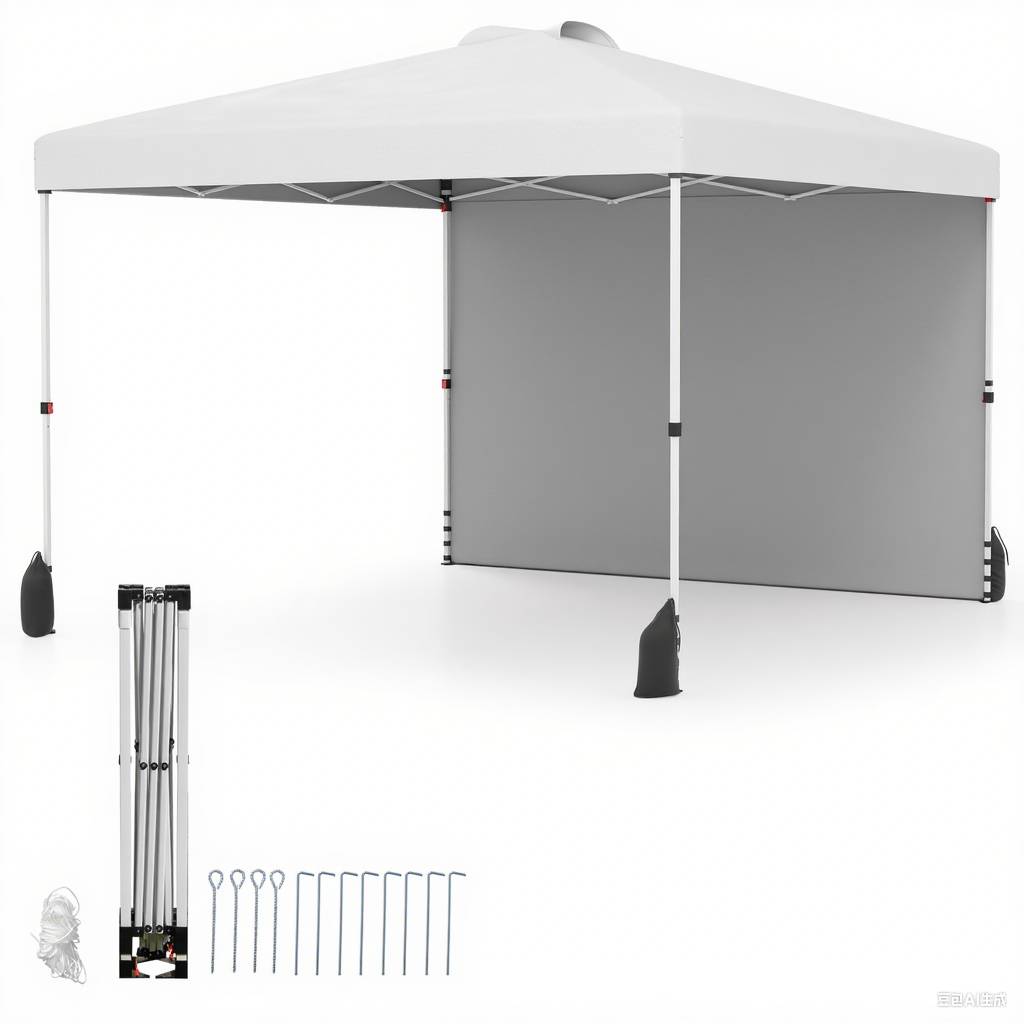 Tonnelle de Jardin 3X3 M avec Paroi Latérale, Tente Réception Pliant avec Sac à roulettes 8 Piquets 4 Ancrages, pour Fête Camping, Blanc - Image 1