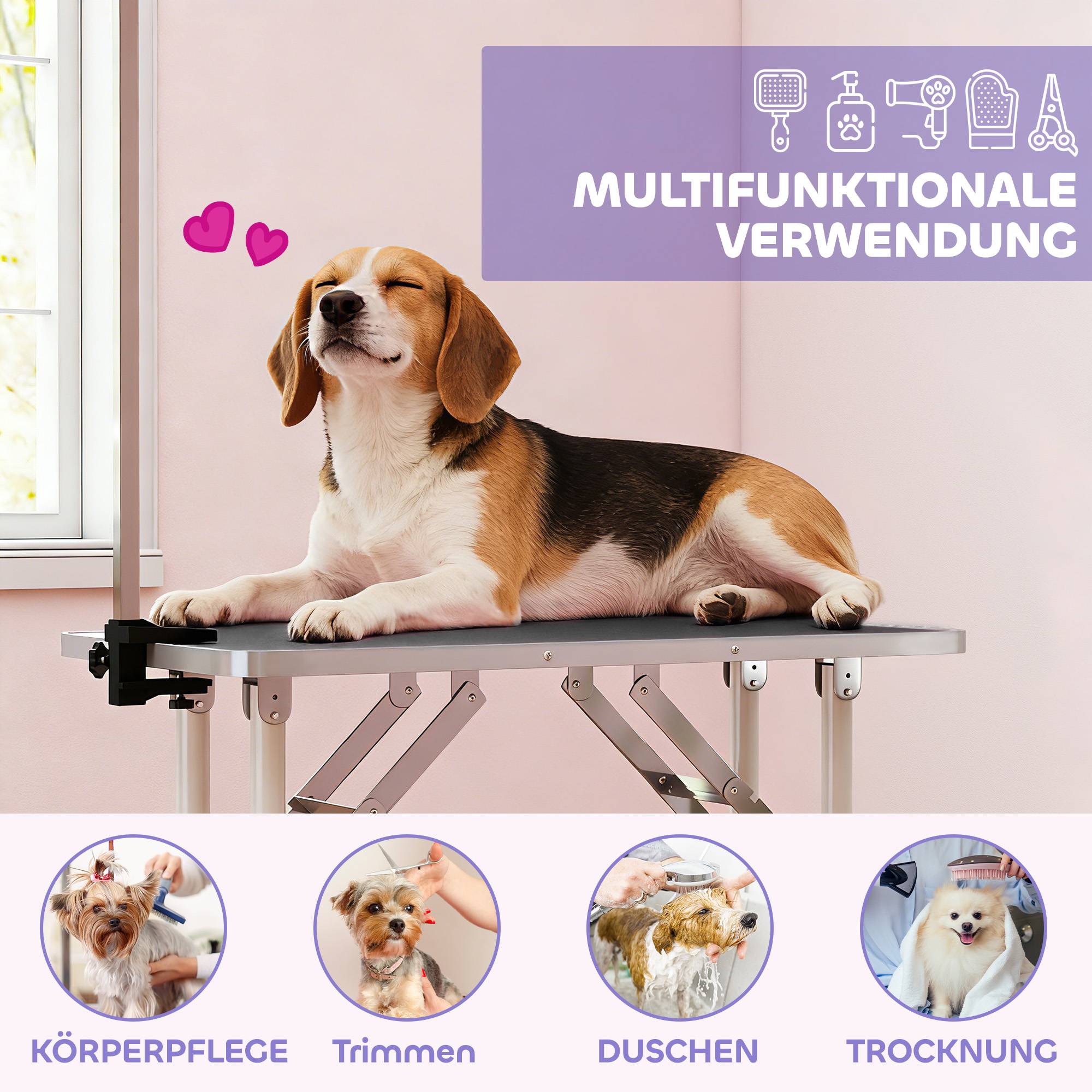 Sans Marque - Table de toilettage pliable avec licol, pieds acier, plateau antidérapant, 81x48,5x80 cm, Noir - Image 9