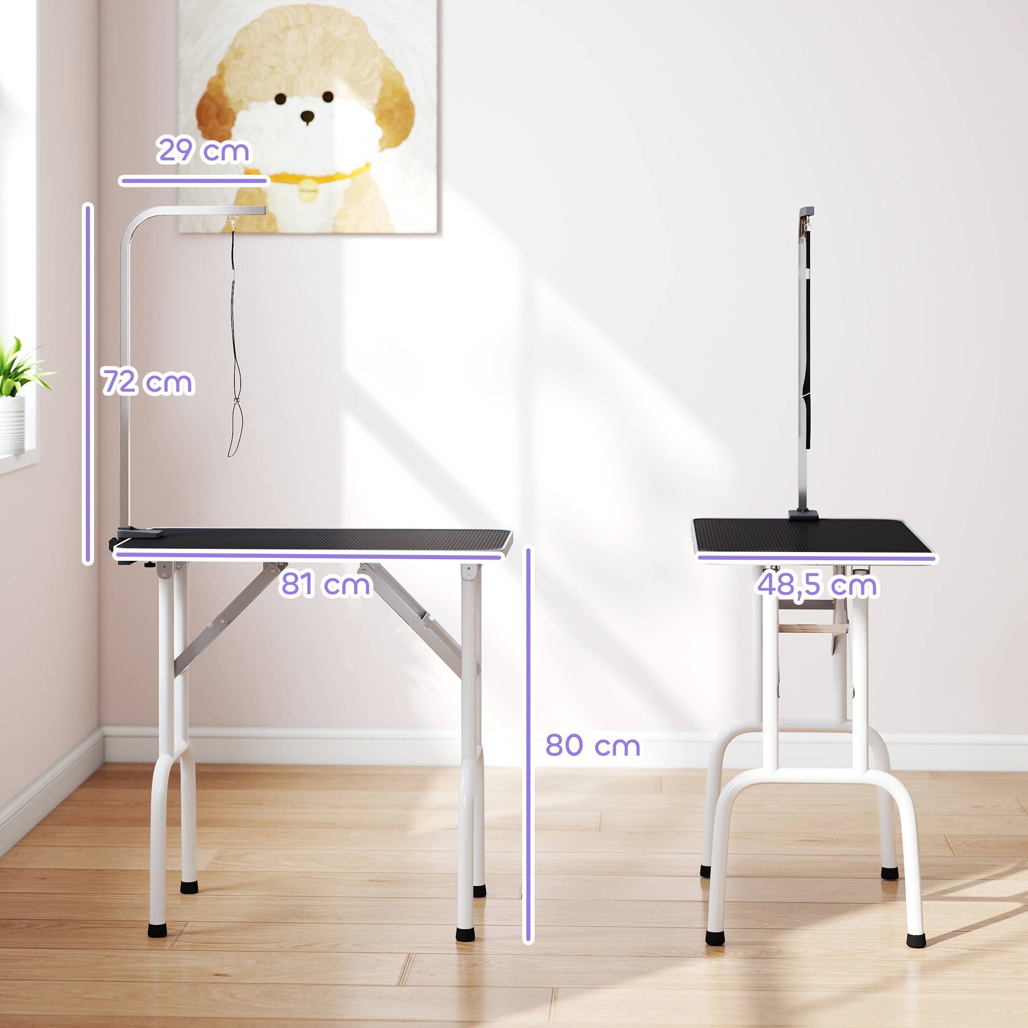Sans Marque - Table de toilettage pliable avec licol, pieds acier, plateau antidérapant, 81x48,5x80 cm, Noir - Image 5