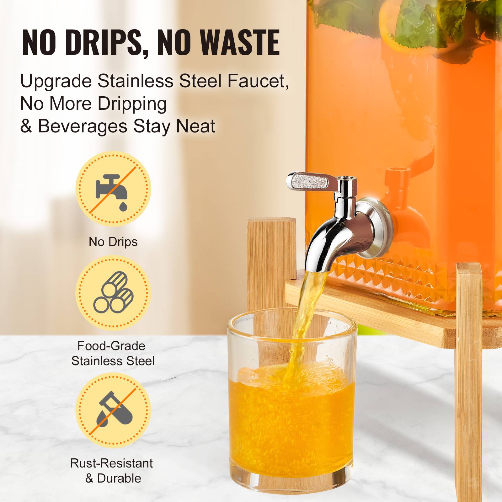 VEVOR Distributeur boissons 5,5 L, verre alimentaire, robinet inox. Pour jus, limonade, thé glacé, restaurant. - Image 3