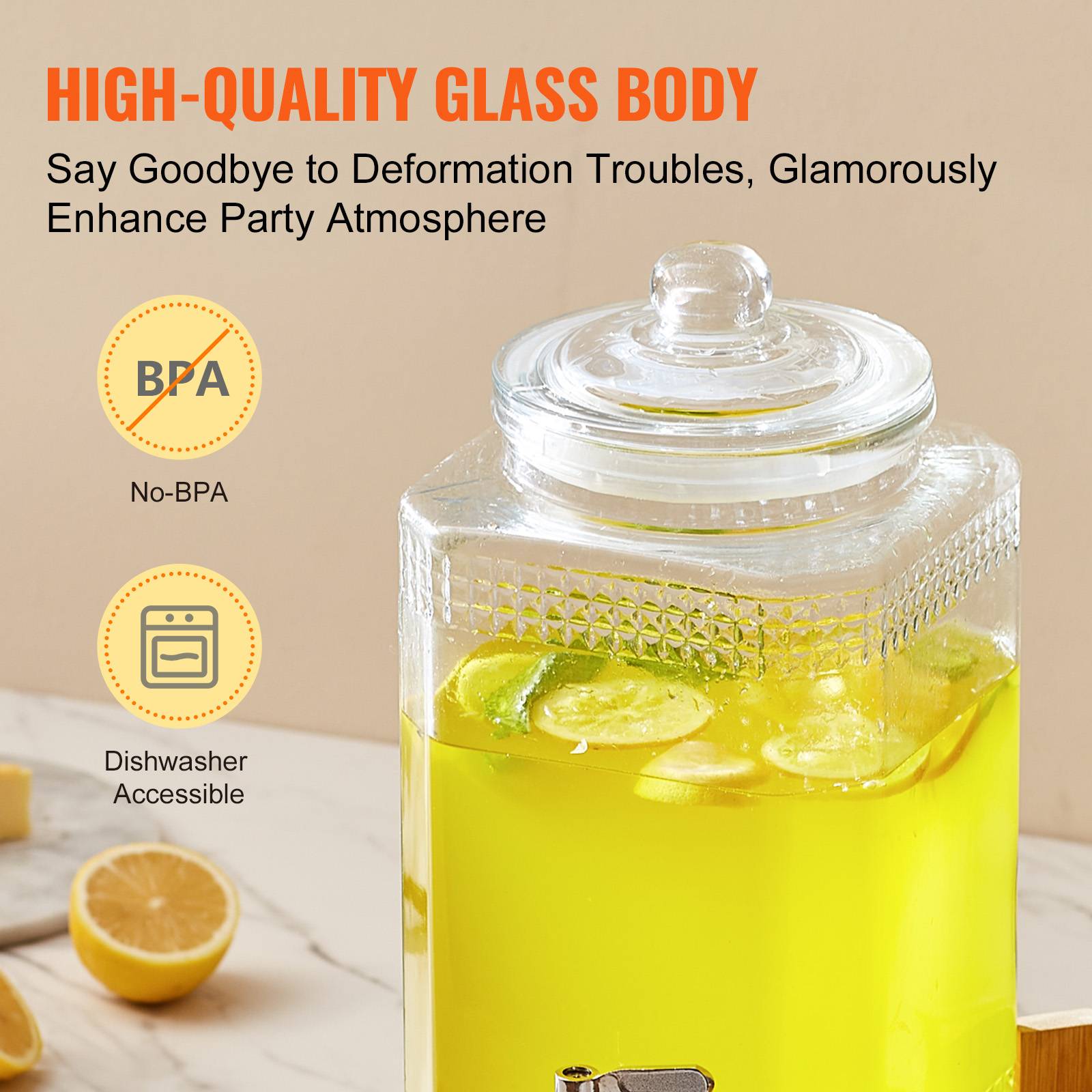 VEVOR Distributeur boissons 5,5 L, verre alimentaire, robinet inox. Pour jus, limonade, thé glacé, restaurant. - Image 4